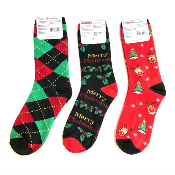 Mamia Accessories - Set of 3 Christmas Design Mamia Fashion Socks Size 9-11